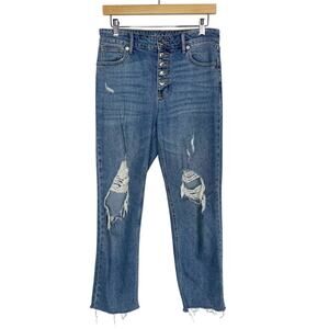 Wild Fable Women 6 High Rise Straight Ankle Jeans Ripped Button Fly Denim Cotton